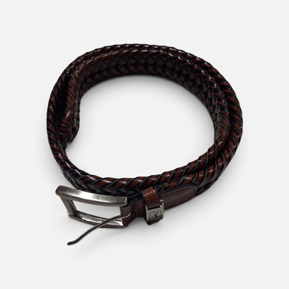 PGA Tour Men's Braided Leather Belt Brown Woven Stainless Steel Dress Work Sz 32